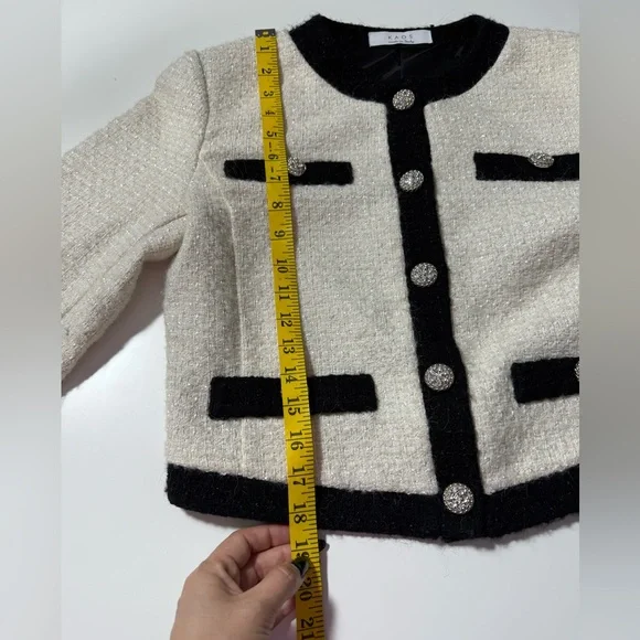 KAOS Made in Italy Black & White Tweed Jacket Rhinestone Buttons Parisian Style - Picture 11 of 11
